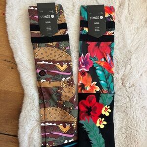 2 pair Stance Men's Casual Socks - Multicolor Burger and Floral-both size large